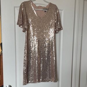 Donna Ricco NY Size 8 Rose Champagne Gold Sequin  Dress Spring Summer  Wedding